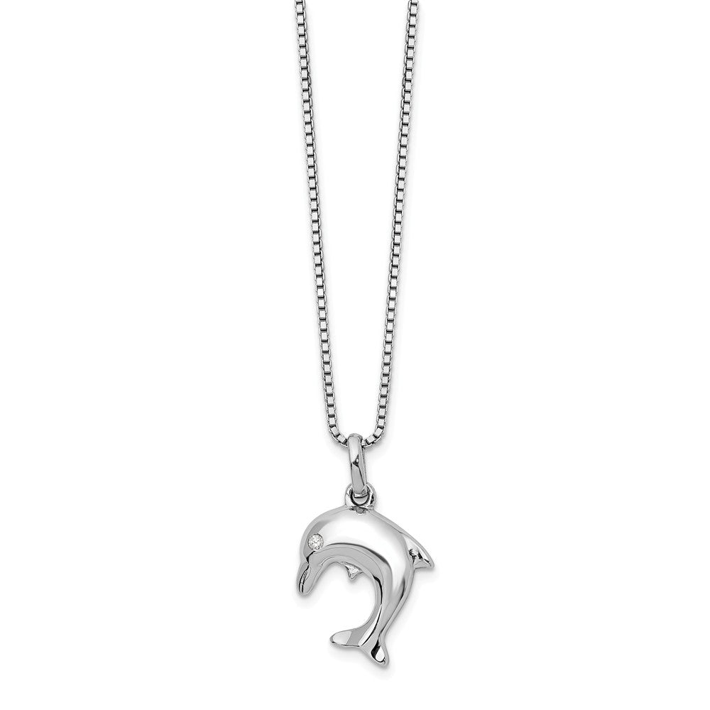 Diamond Dolphin Necklace in Rhodium Plated Sterling Silver, 18-20 Inch, Item N10571 by The Black Bow Jewelry Co.