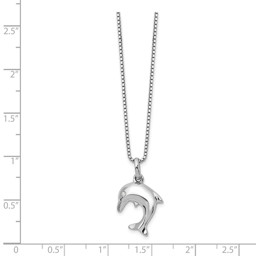 Alternate view of the Diamond Dolphin Necklace in Rhodium Plated Sterling Silver, 18-20 Inch by The Black Bow Jewelry Co.
