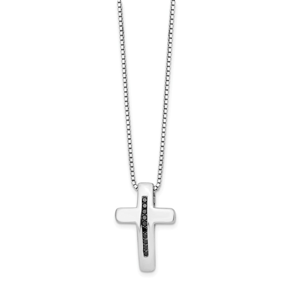 Black Diamond Cross Necklace in Rhodium Plated Silver, 18-20 Inch, Item N10573 by The Black Bow Jewelry Co.