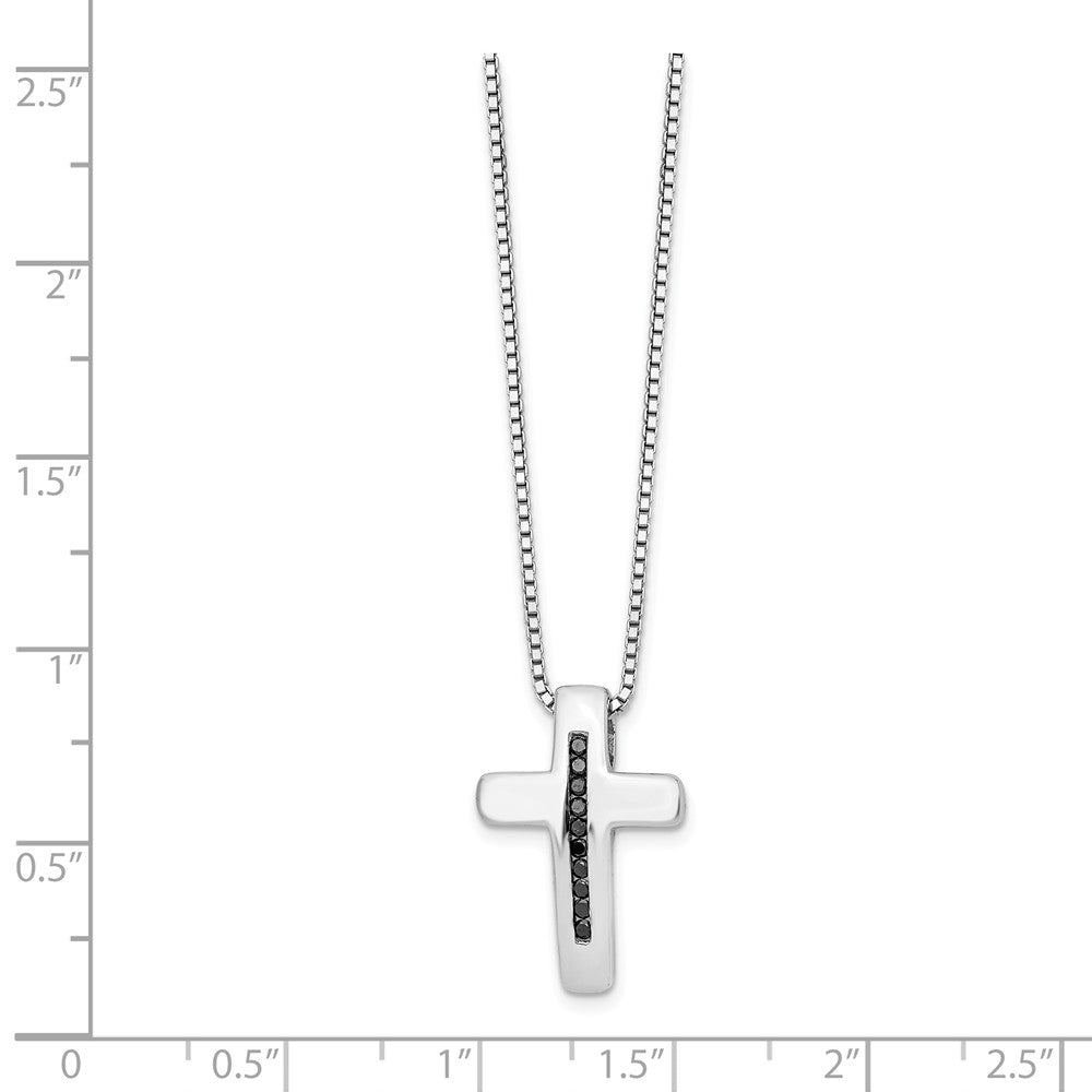 Alternate view of the Black Diamond Cross Necklace in Rhodium Plated Silver, 18-20 Inch by The Black Bow Jewelry Co.