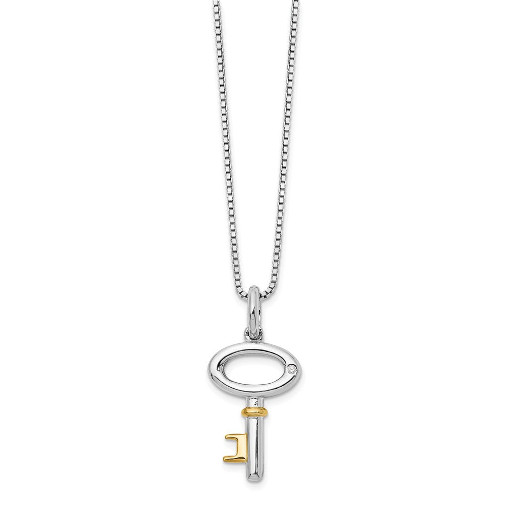 Diamond Key Necklace in Rhodium and Gold tone Plated Silver, 18-20 In, Item N10580 by The Black Bow Jewelry Co.