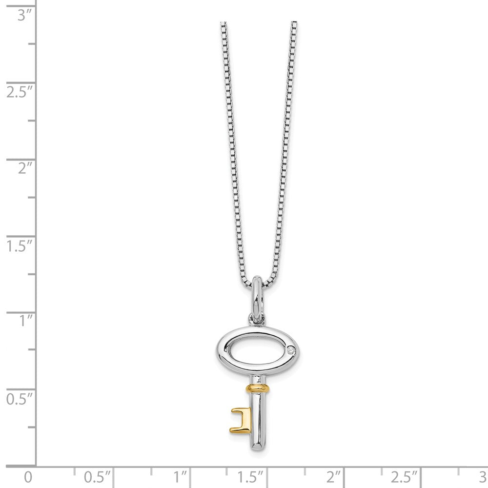 Alternate view of the Diamond Key Necklace in Rhodium and Gold tone Plated Silver, 18-20 In by The Black Bow Jewelry Co.