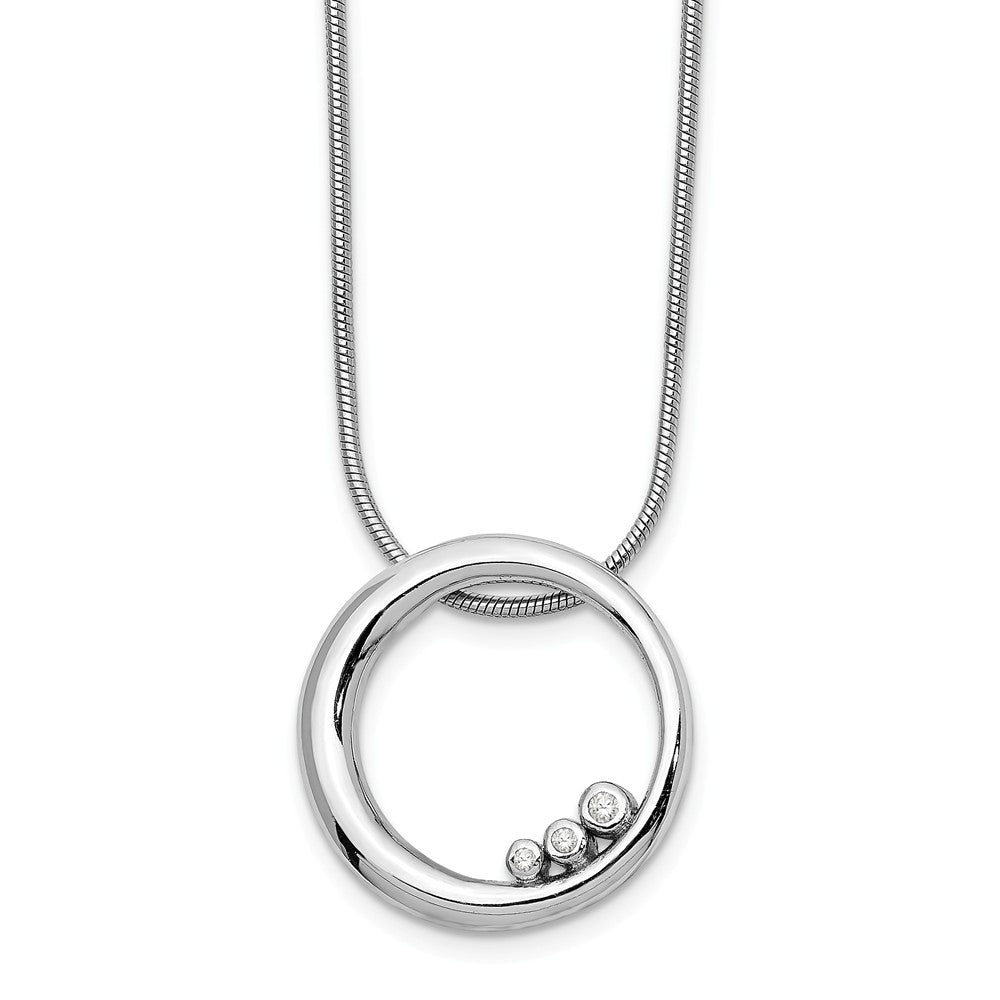 19mm Asymmetrical Diamond Circle Adj Necklace in Rhodium Plated Silver, Item N10584 by The Black Bow Jewelry Co.