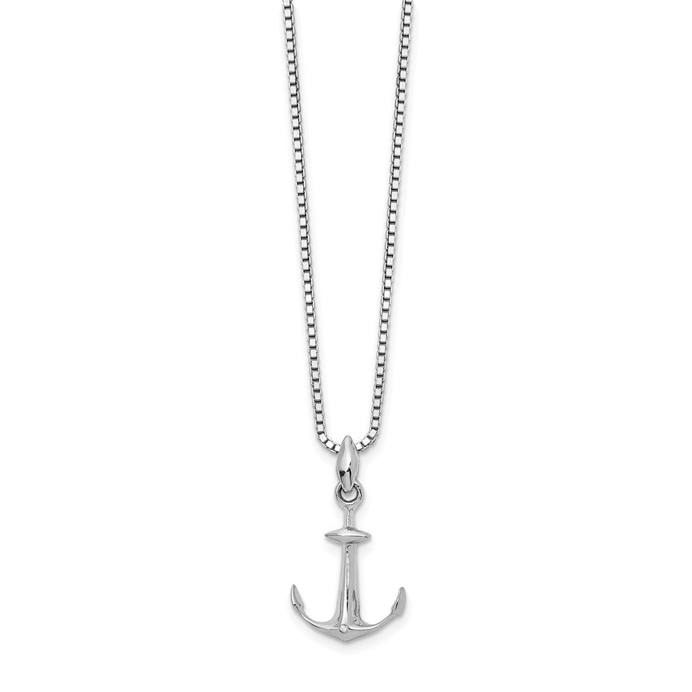 Diamond Accented Anchor Necklace in Rhodium Plated Silver, 18-20 Inch, Item N10606 by The Black Bow Jewelry Co.