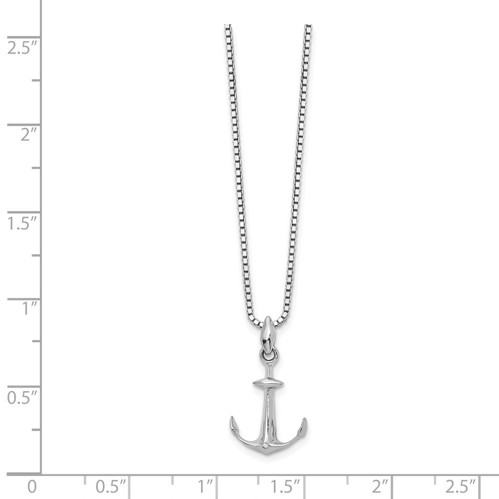 Alternate view of the Diamond Accented Anchor Necklace in Rhodium Plated Silver, 18-20 Inch by The Black Bow Jewelry Co.