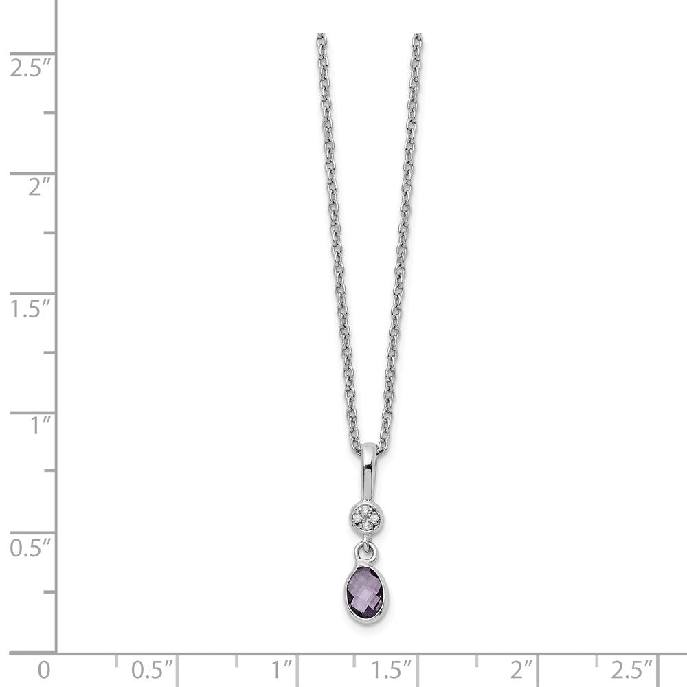 Alternate view of the Oval Amethyst &amp; Diamond Necklace in Rhodium Plated Silver, 18-20 Inch by The Black Bow Jewelry Co.