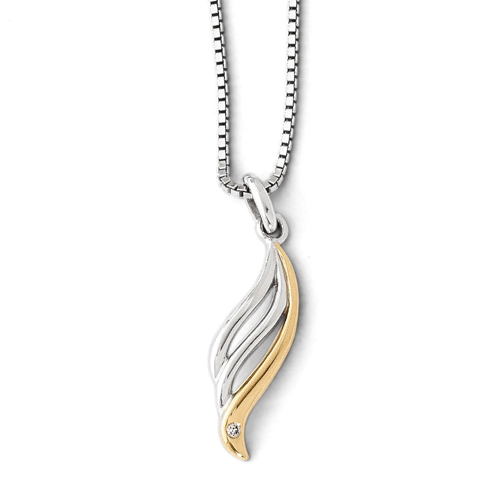 Wave Diamond Necklace in Rhodium & Gold Tone Plated Silver, 18-20 Inch, Item N10613 by The Black Bow Jewelry Co.