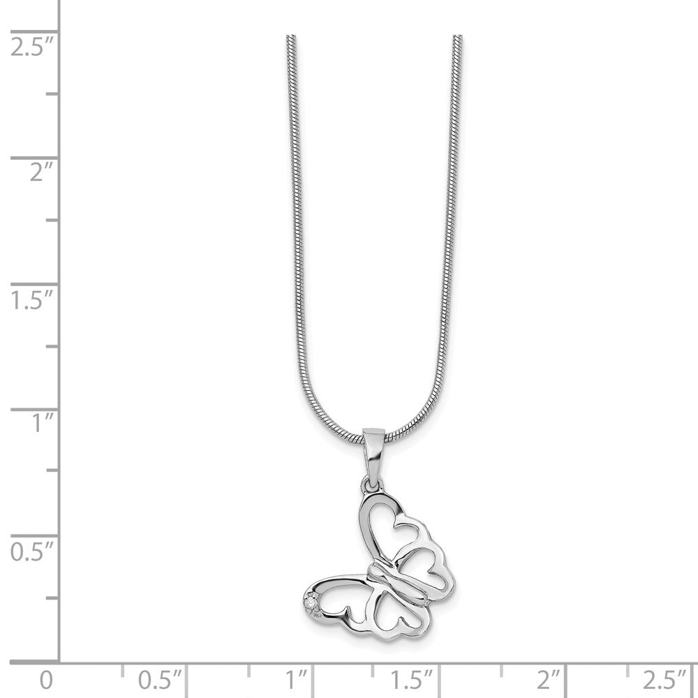 Alternate view of the Diamond Butterfly Necklace in Rhodium Plated Silver, 18-20 Inch by The Black Bow Jewelry Co.