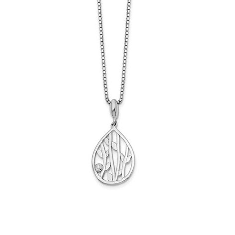 Diamond Leaf Teardrop Necklace in Rhodium Plated Silver, 18-20 Inch, Item N10623 by The Black Bow Jewelry Co.