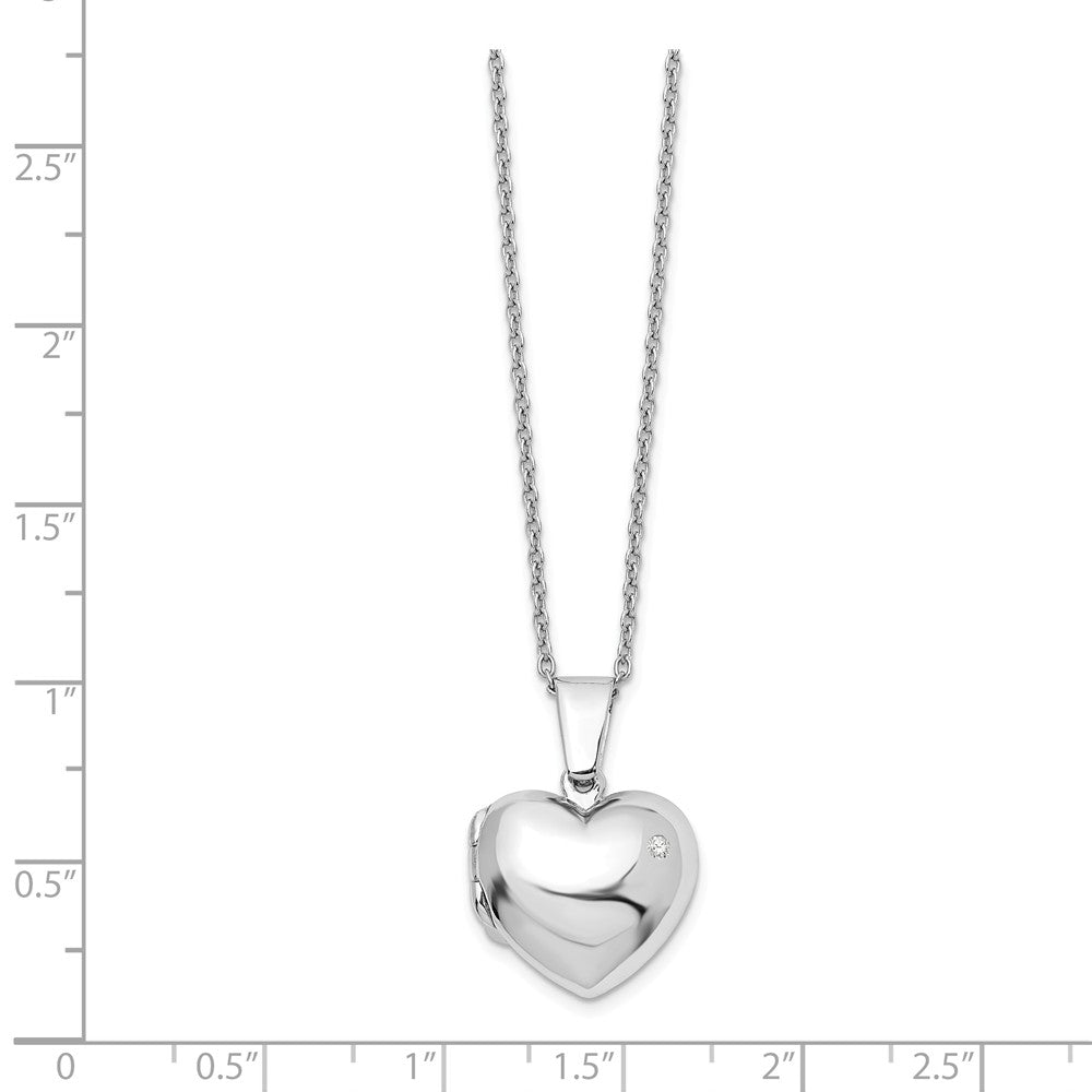 Alternate view of the 17mm Diamond Heart Locket Necklace, Rhodium Plated Silver, 18-20 Inch by The Black Bow Jewelry Co.