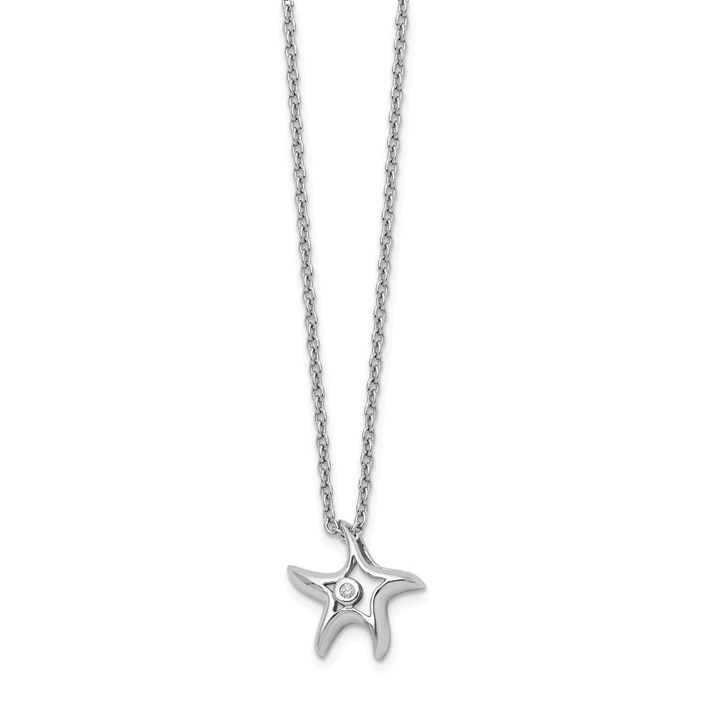 13mm Starfish Diamond Necklace in Rhodium Plated Silver, 18 Inch, Item N10629 by The Black Bow Jewelry Co.