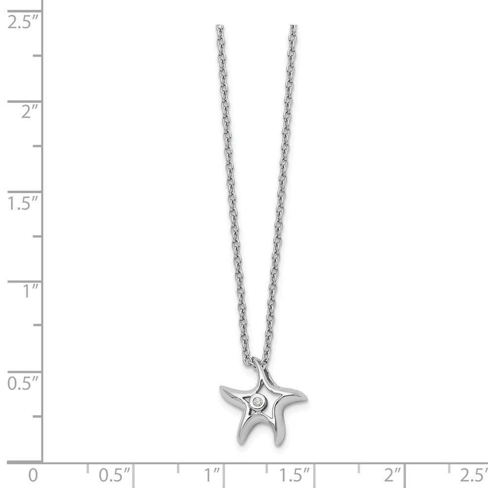 Alternate view of the 13mm Starfish Diamond Necklace in Rhodium Plated Silver, 18 Inch by The Black Bow Jewelry Co.