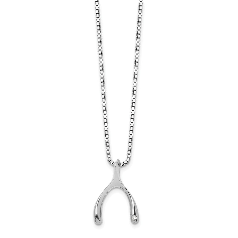 Diamond Wishbone Necklace in Rhodium Plated Silver, 18-20 Inch, Item N10632 by The Black Bow Jewelry Co.