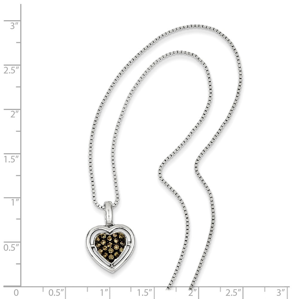 Alternate view of the 1/4 Ctw Champagne Diamond 15mm Heart Necklace in Sterling Silver by The Black Bow Jewelry Co.