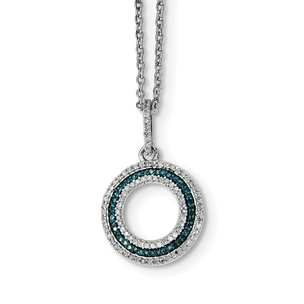 Blue &amp; White Diamond 15mm Open Circle Necklace in Sterling Silver, Item N10702 by The Black Bow Jewelry Co.
