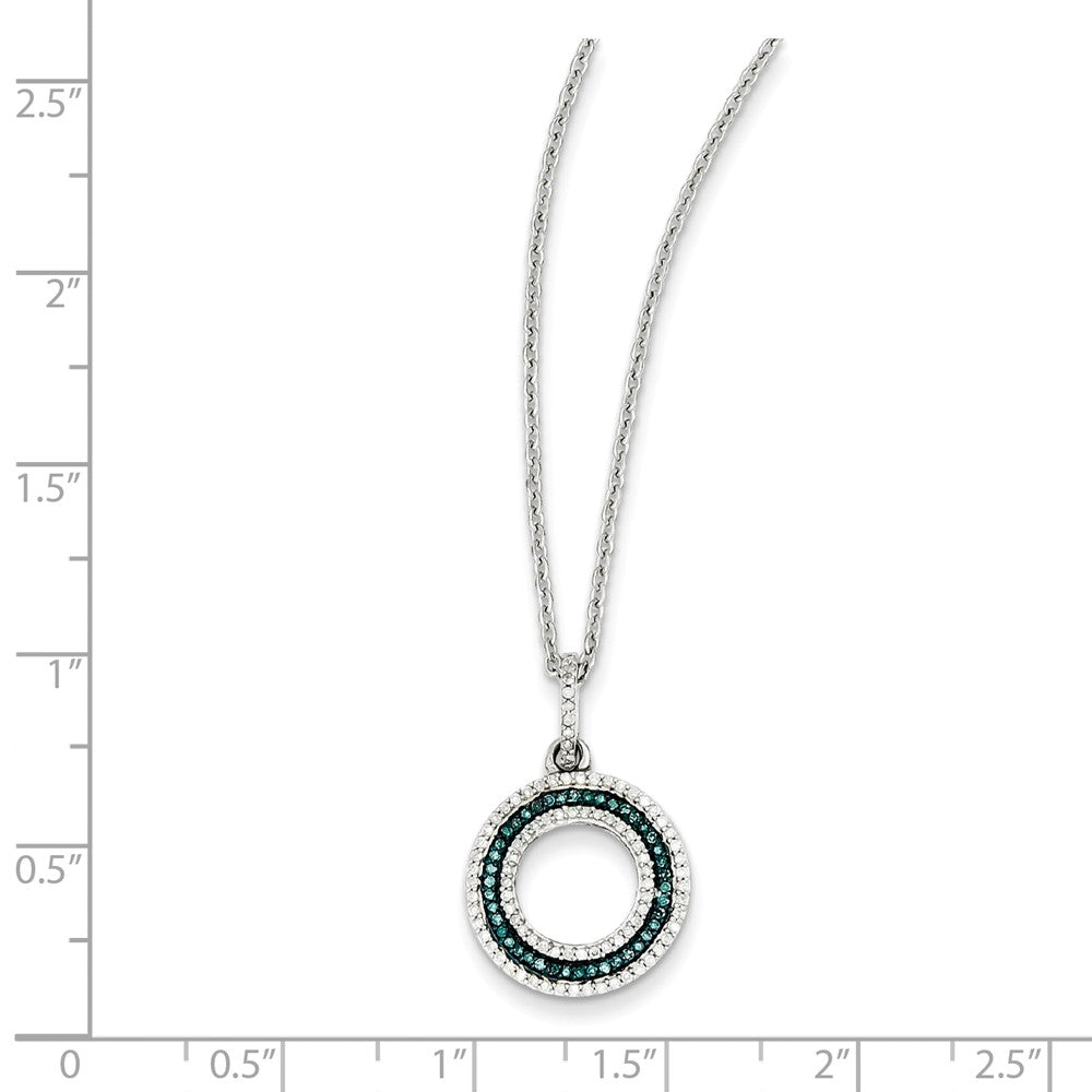 Alternate view of the Blue &amp; White Diamond 15mm Open Circle Necklace in Sterling Silver by The Black Bow Jewelry Co.