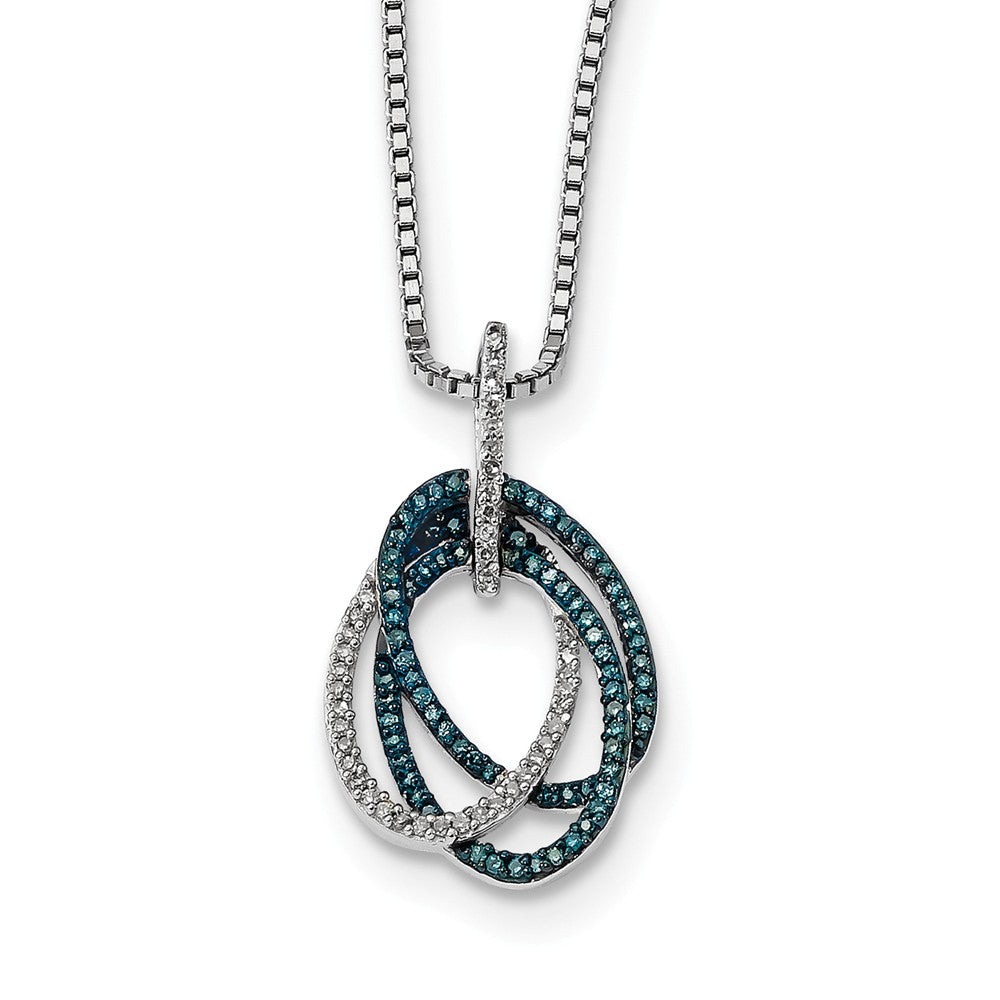 Blue &amp; White Diamond Triple Oval Necklace in Sterling Silver, Item N10714 by The Black Bow Jewelry Co.