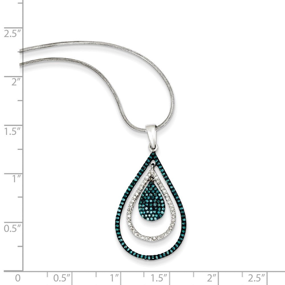 Alternate view of the 1/2 Ctw Blue &amp; White Diamond Triple Teardrop Sterling Silver Necklace by The Black Bow Jewelry Co.