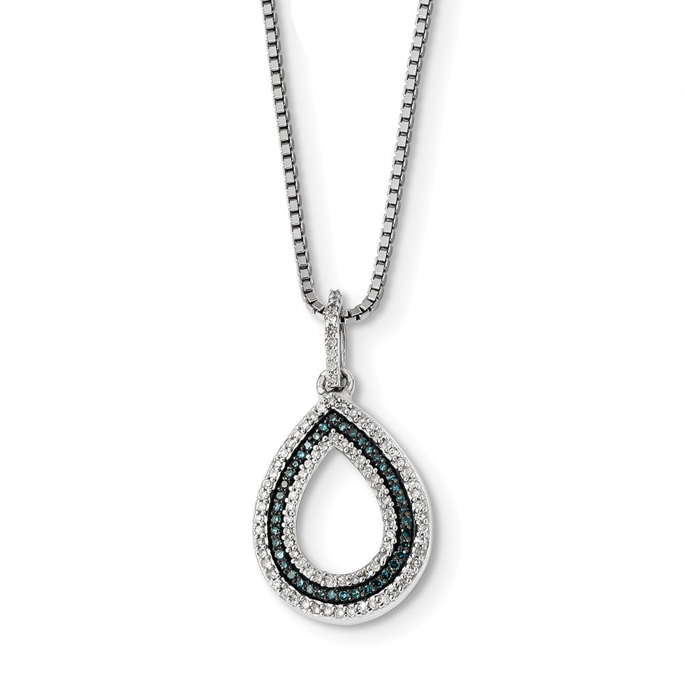 Blue &amp; White Diamond Open Teardrop Necklace in Sterling Silver, Item N10719 by The Black Bow Jewelry Co.