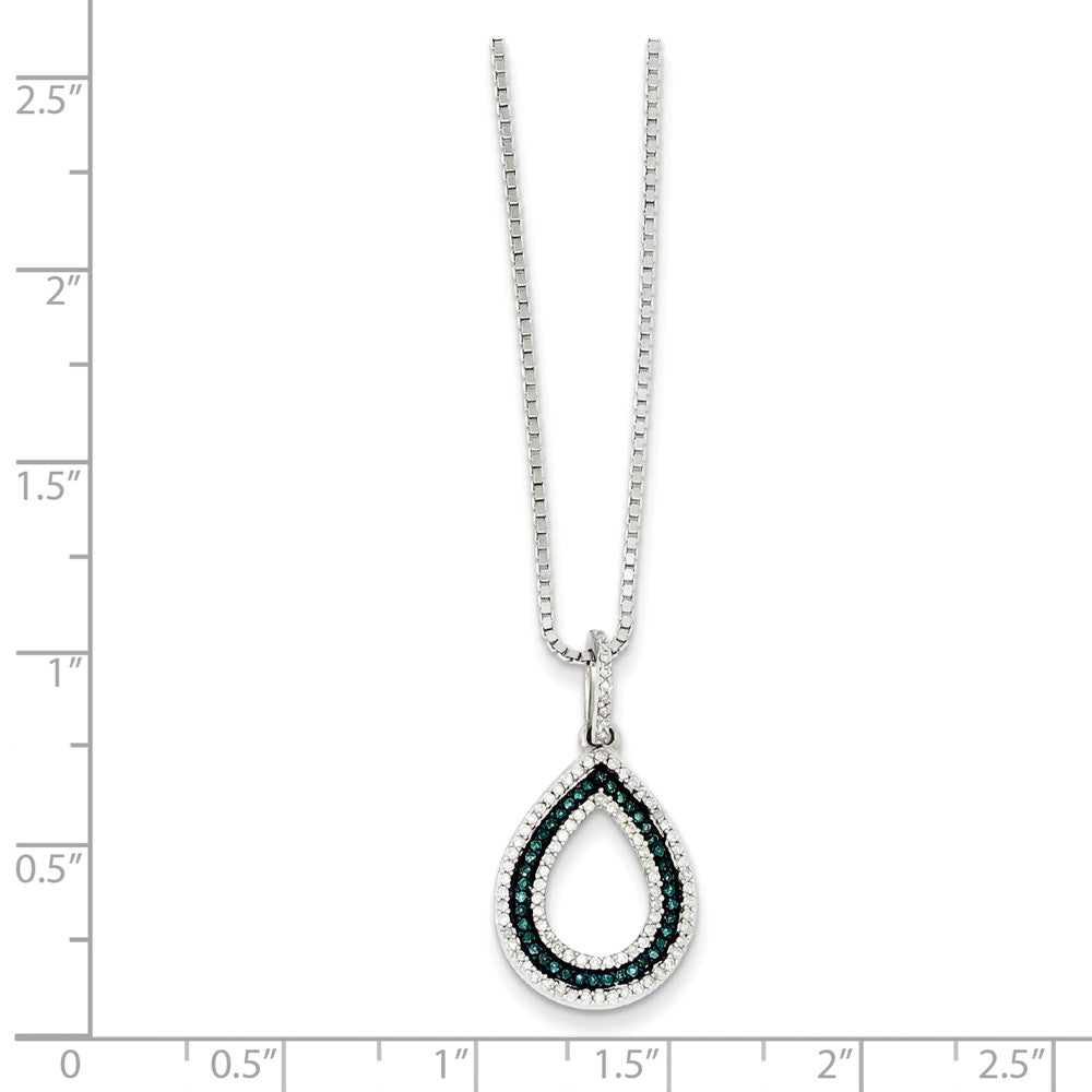Alternate view of the Blue &amp; White Diamond Open Teardrop Necklace in Sterling Silver by The Black Bow Jewelry Co.