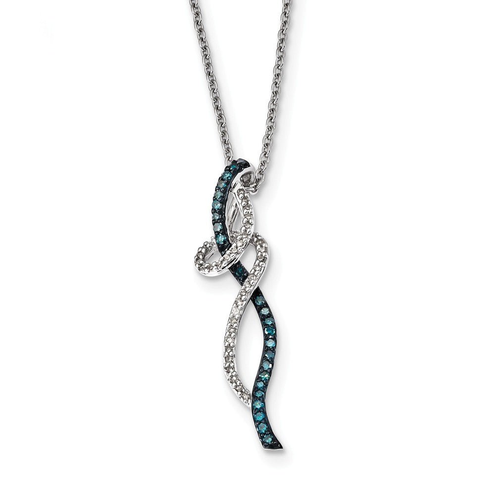 1/3 Ctw Blue &amp; White Diamond Swirl Bar Necklace in Sterling Silver, Item N10723 by The Black Bow Jewelry Co.