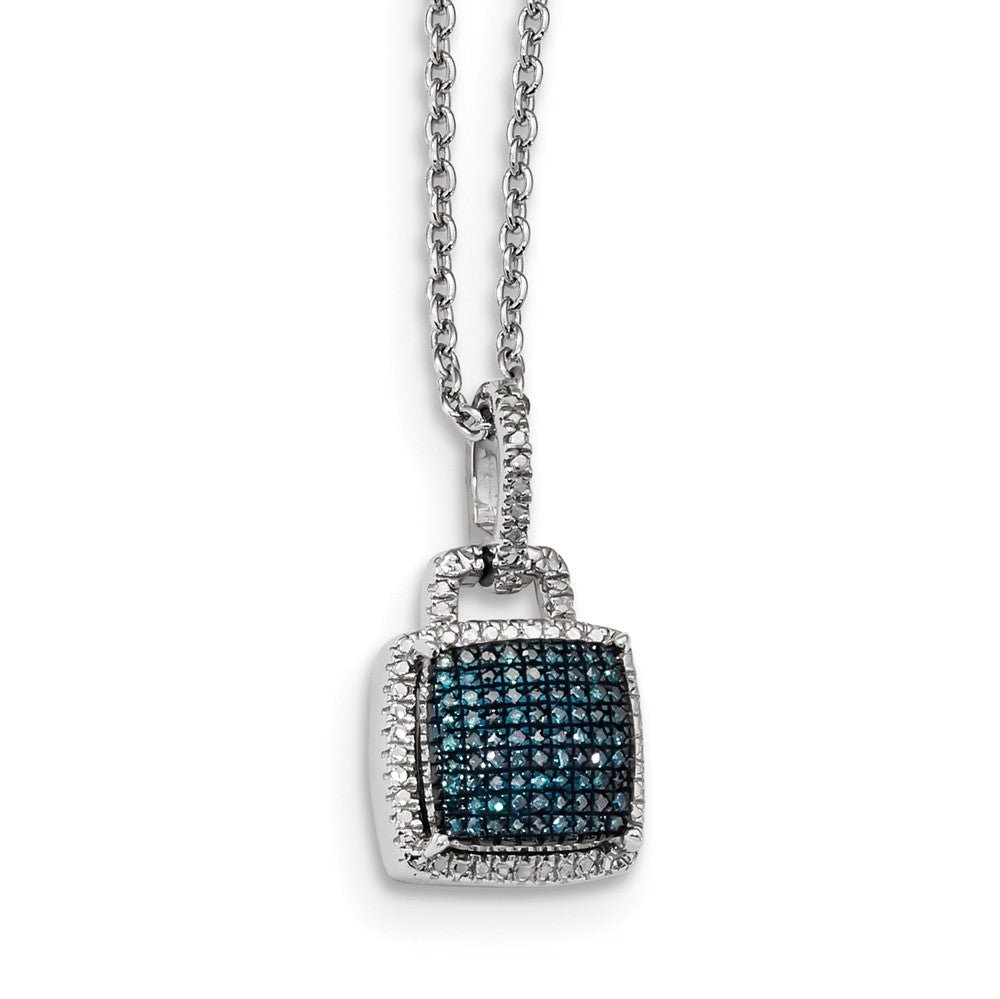 1/8 Ctw Blue & White Diamond 11mm Square Necklace in Sterling Silver, Item N10750 by The Black Bow Jewelry Co.