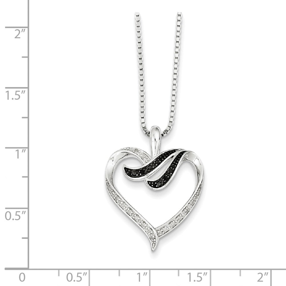 Alternate view of the Black &amp; White Diamond 22mm Ribbon Heart Necklace in Sterling Silver by The Black Bow Jewelry Co.