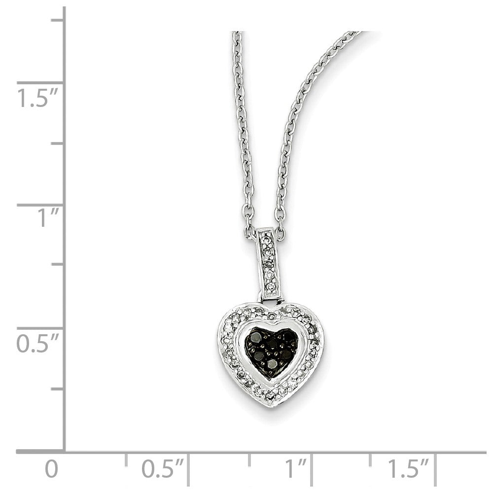 Alternate view of the 1/4 Ctw Black &amp; White Diamond 11mm Heart Necklace in Sterling Silver by The Black Bow Jewelry Co.