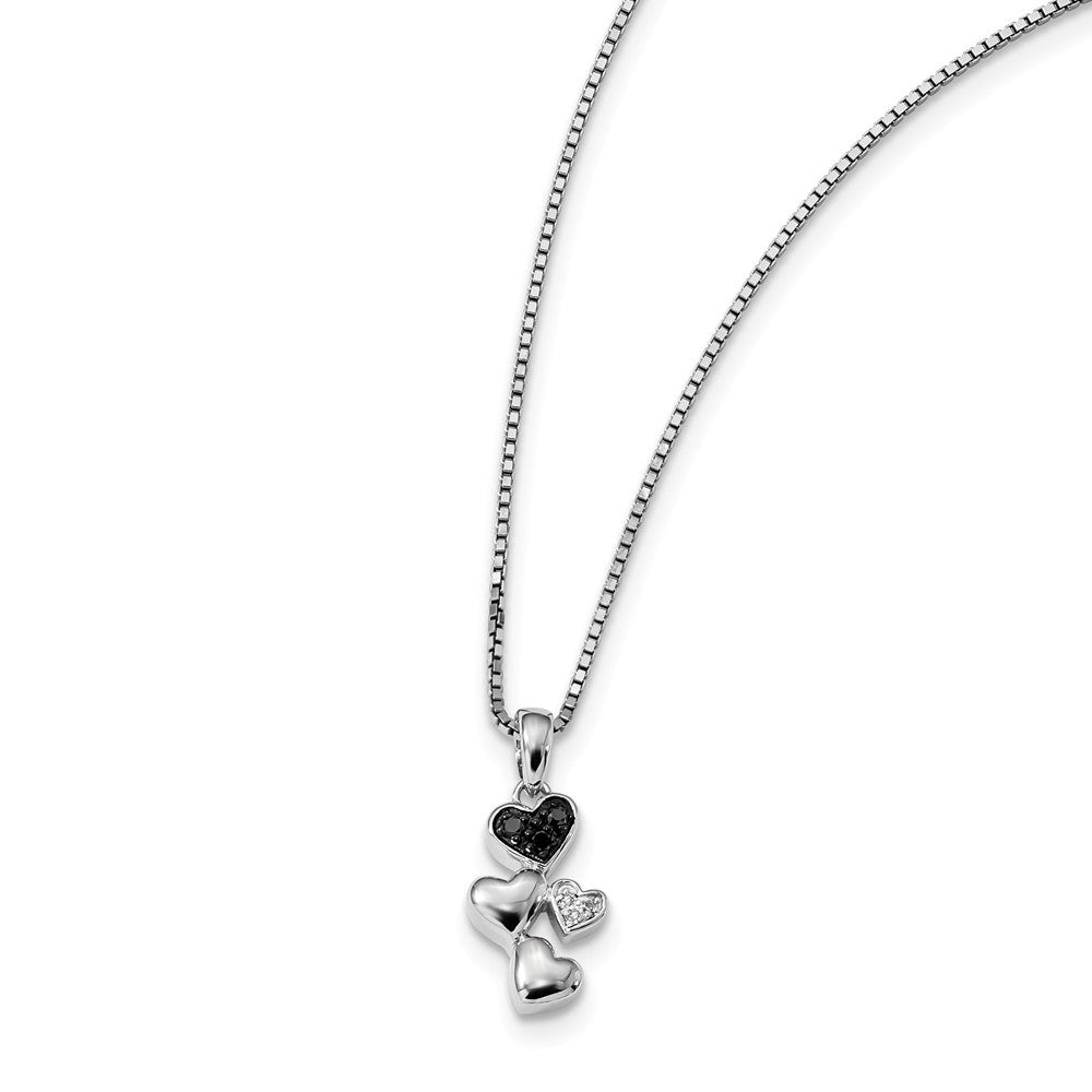 Black &amp; White Diamond Small Cascading Heart Sterling Silver Necklace, Item N10770 by The Black Bow Jewelry Co.