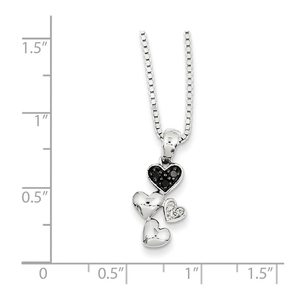 Alternate view of the Black &amp; White Diamond Small Cascading Heart Sterling Silver Necklace by The Black Bow Jewelry Co.