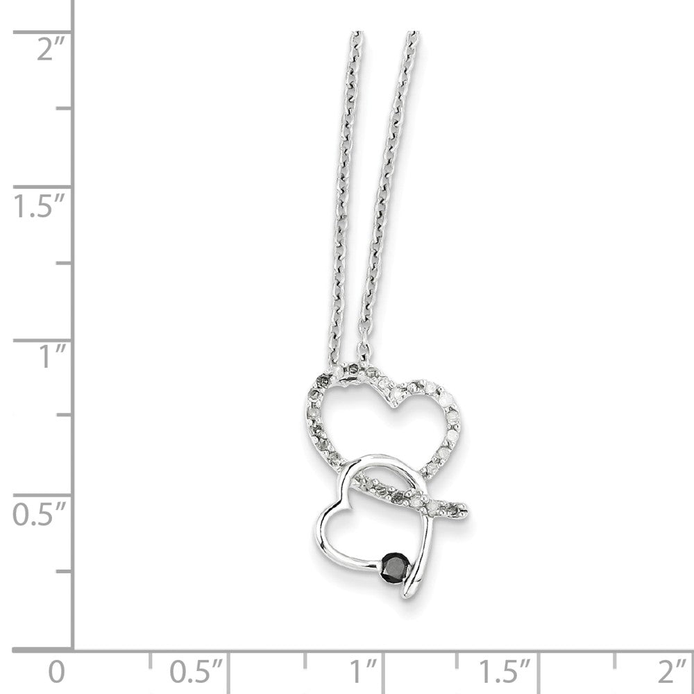 Alternate view of the 1/4 Ctw Black &amp; White Diamond Double Heart Necklace in Sterling Silver by The Black Bow Jewelry Co.