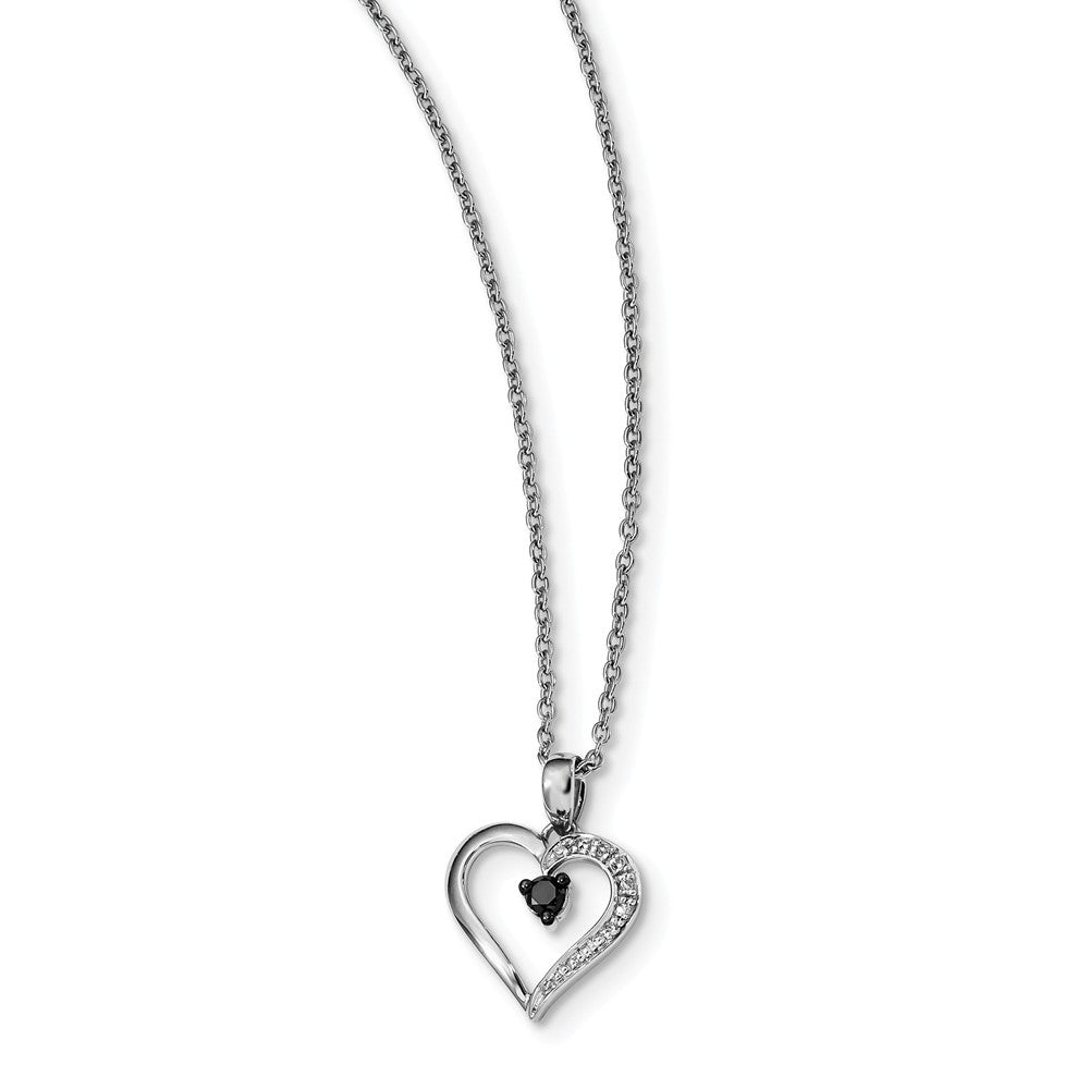 1/8 Ctw Black &amp; White Diamond 13mm Heart Necklace in Sterling Silver, Item N10773 by The Black Bow Jewelry Co.