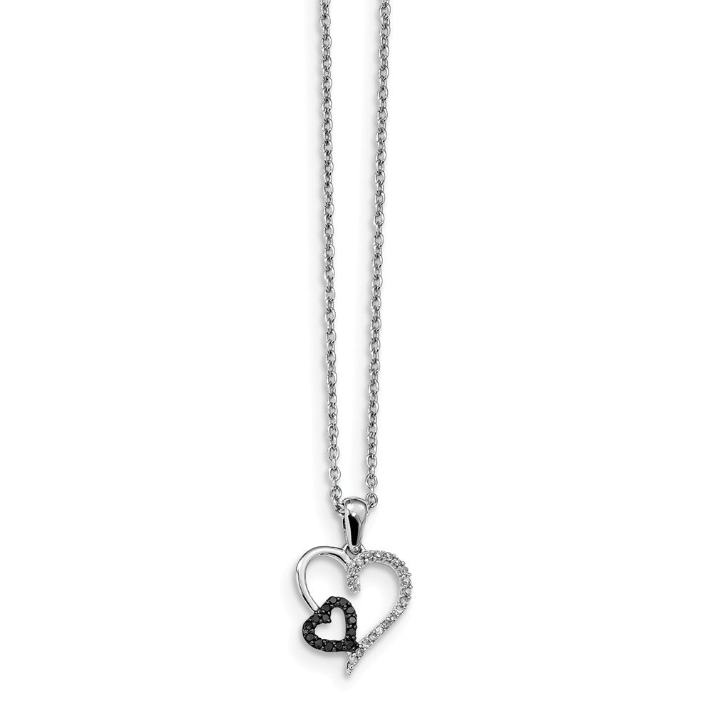 Black &amp; White Diamond 13mm Double Heart Necklace in Sterling Silver, Item N10784 by The Black Bow Jewelry Co.