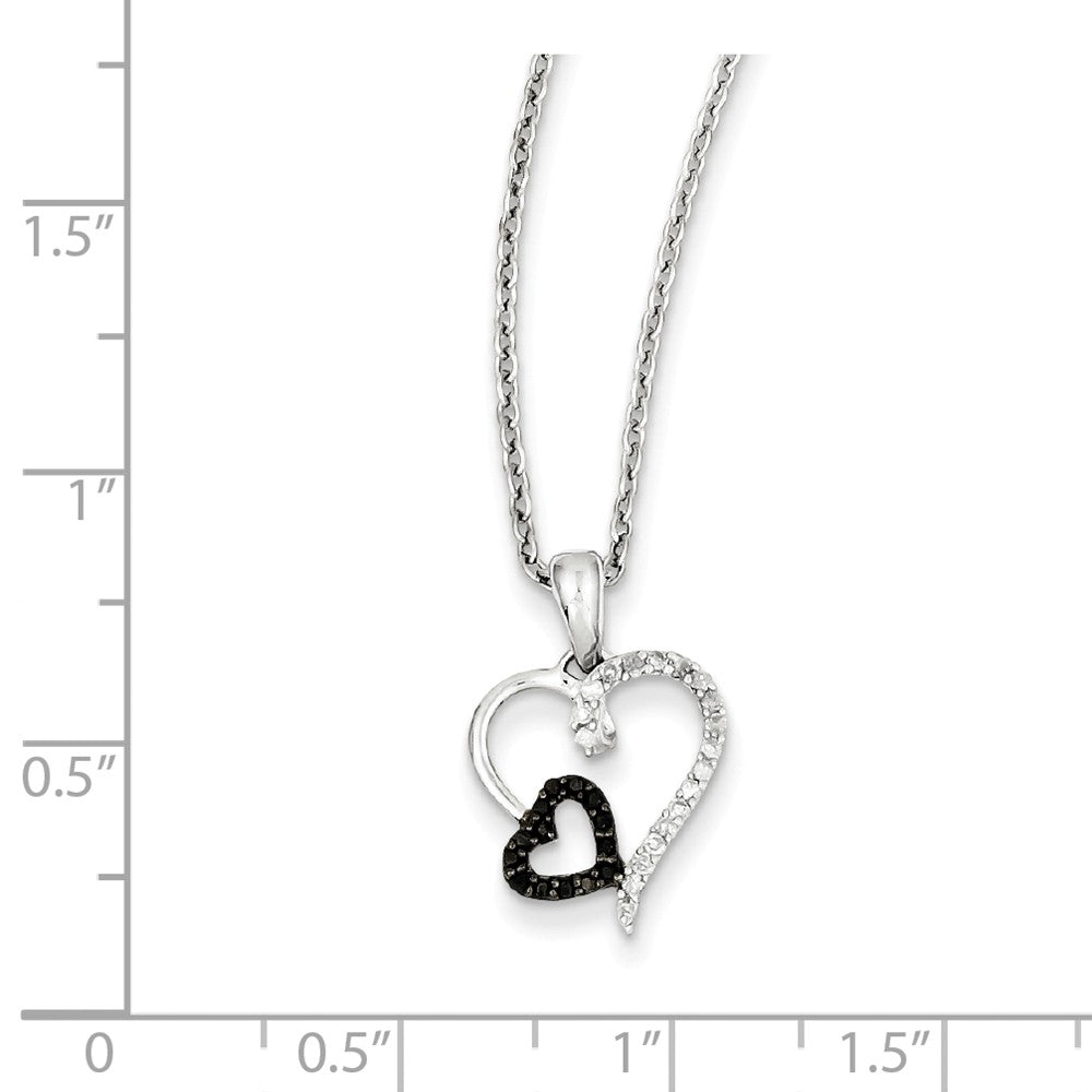 Alternate view of the Black &amp; White Diamond 13mm Double Heart Necklace in Sterling Silver by The Black Bow Jewelry Co.