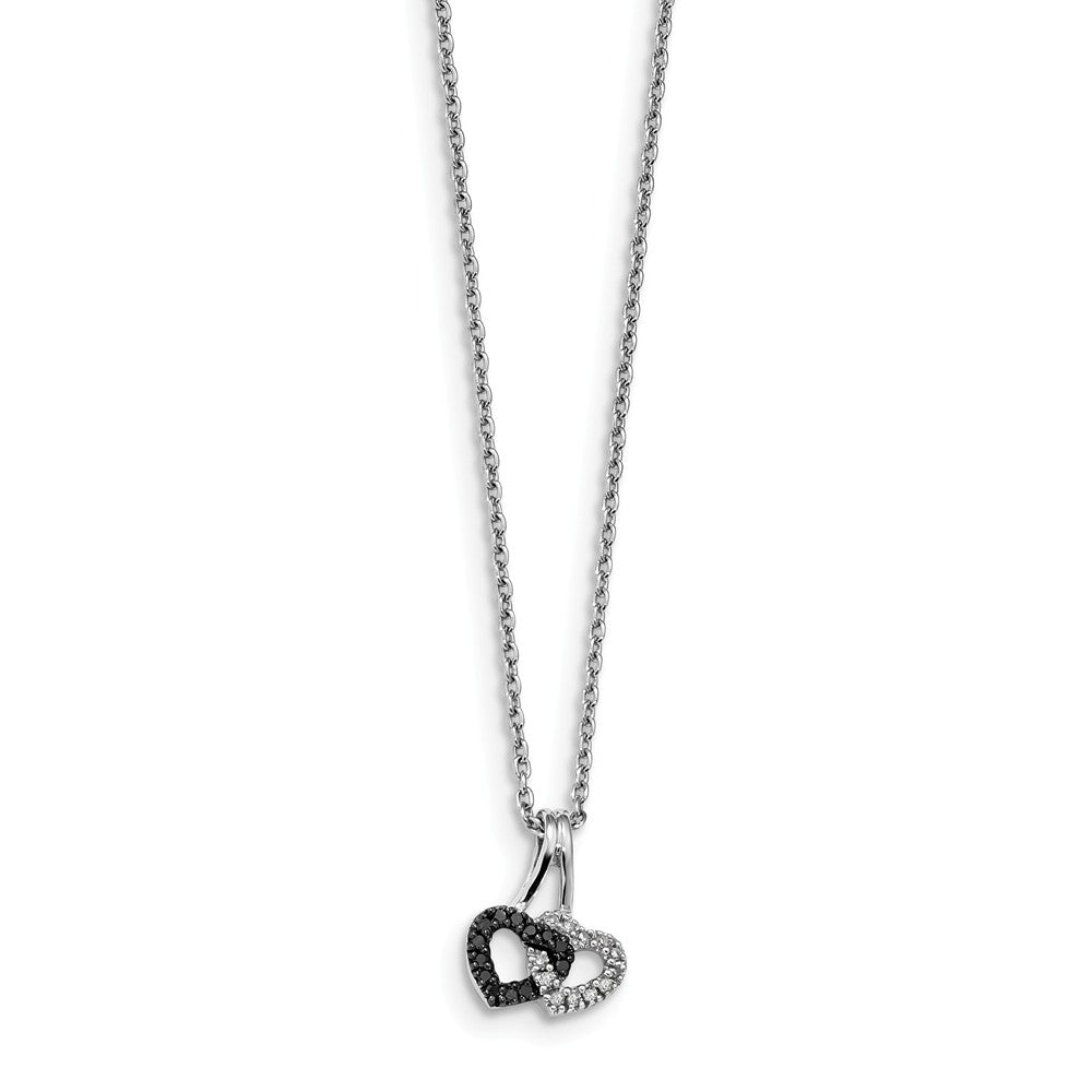 Small Black &amp; White Diamond Double Heart Necklace in Sterling Silver, Item N10789 by The Black Bow Jewelry Co.