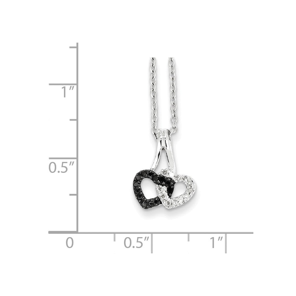 Alternate view of the Small Black &amp; White Diamond Double Heart Necklace in Sterling Silver by The Black Bow Jewelry Co.