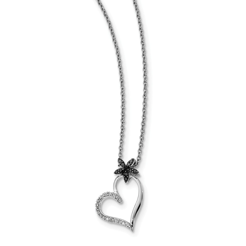 1/6 Ctw Black & White Diamond Flower Heart Necklace in Sterling Silver, Item N10798 by The Black Bow Jewelry Co.