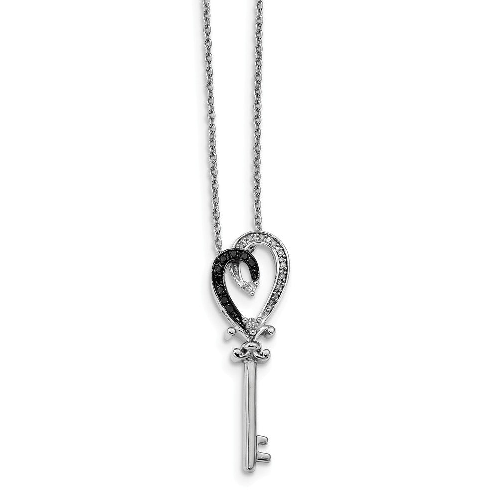 1/8 Ctw White &amp; Black Diamond Heart Key Necklace in Sterling Silver, Item N10799 by The Black Bow Jewelry Co.