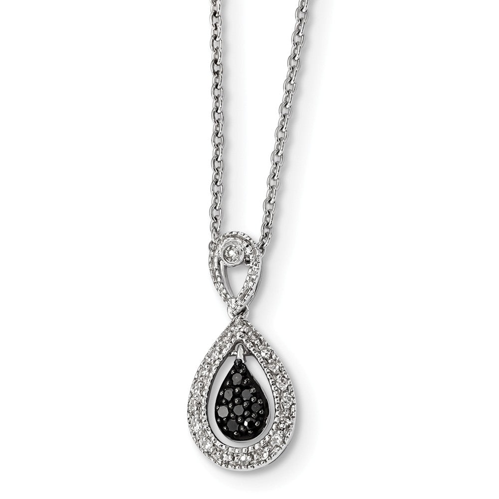 White &amp; Black Diamond Teardrop Necklace in Sterling Silver, Item N10829 by The Black Bow Jewelry Co.