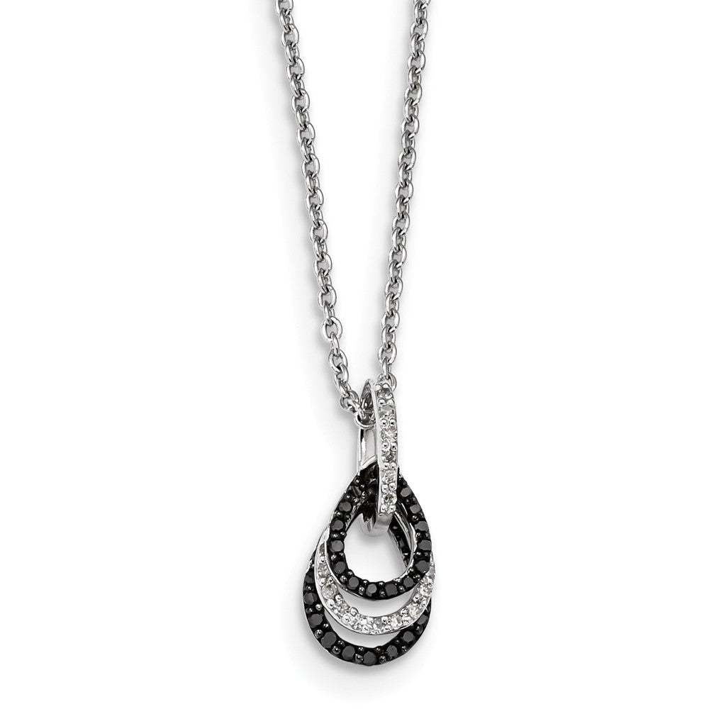 Black &amp; White Diamond Tiny Triple Teardrop Necklace in Sterling Silver, Item N10833 by The Black Bow Jewelry Co.