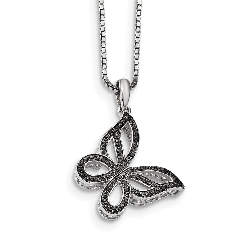 Black Diamond 21mm Butterfly Rhodium Plated Sterling Silver Necklace, Item N10859 by The Black Bow Jewelry Co.