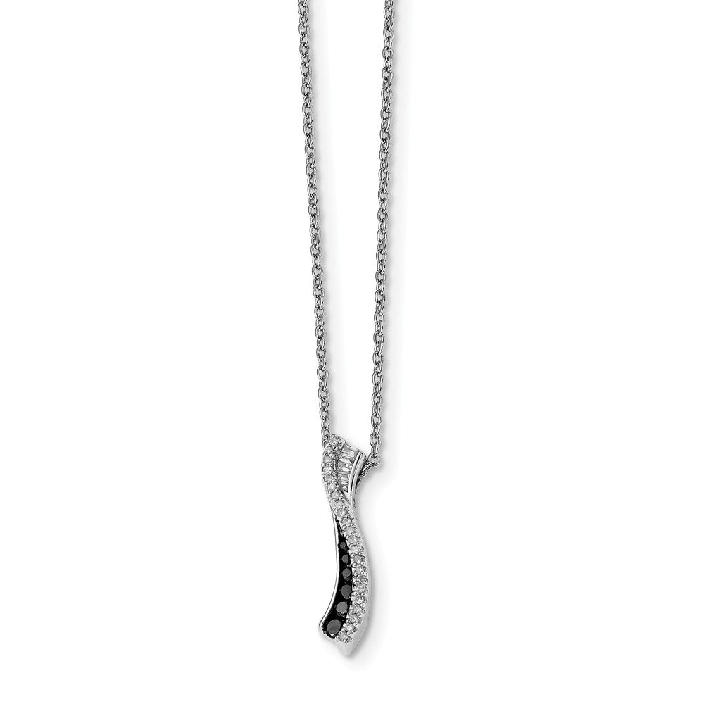 Black &amp; White Diamond 20mm Twisted Bar Necklace in Sterling Silver, Item N10871 by The Black Bow Jewelry Co.