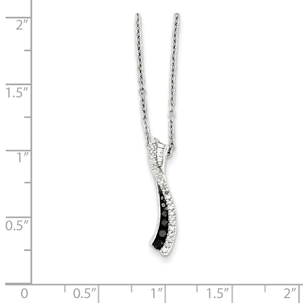 Alternate view of the Black &amp; White Diamond 20mm Twisted Bar Necklace in Sterling Silver by The Black Bow Jewelry Co.