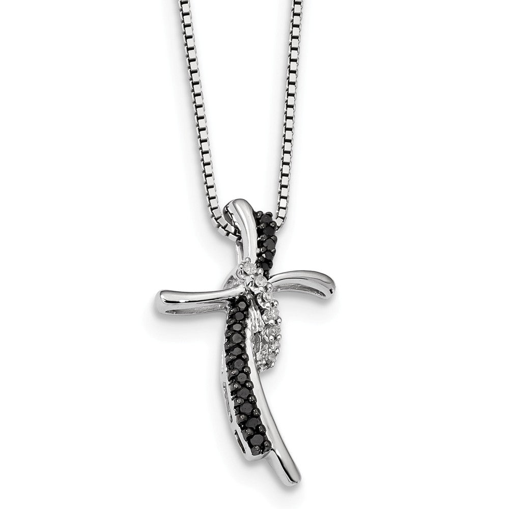 Black &amp; White Diamond Double Crescent Cross Sterling Silver Necklace, Item N10878 by The Black Bow Jewelry Co.