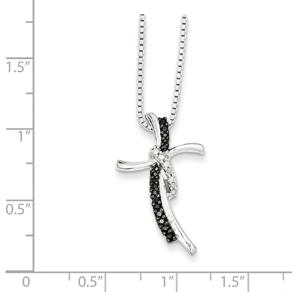 Alternate view of the Black &amp; White Diamond Double Crescent Cross Sterling Silver Necklace by The Black Bow Jewelry Co.