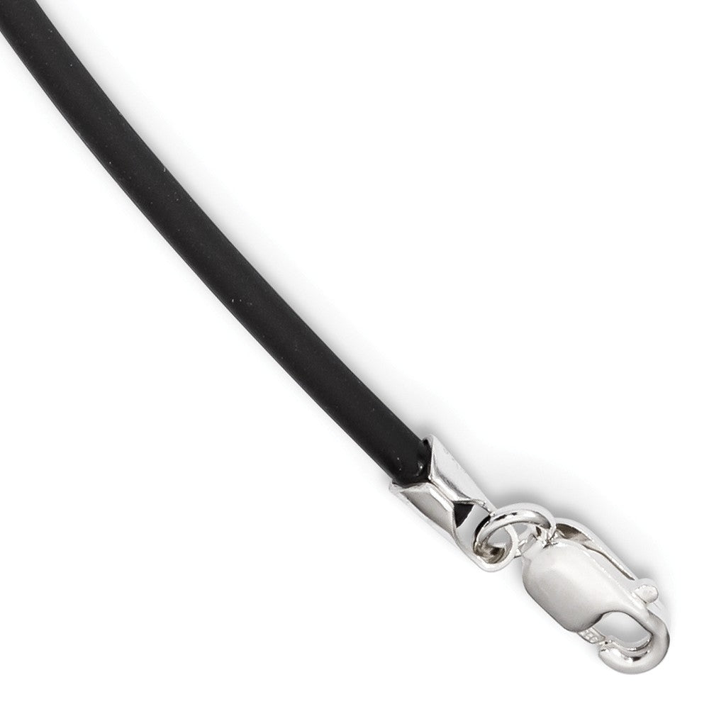 Alternate view of the Two Tone Sterling Silver Flaming Diamond Cross &amp; Rubber Cord Necklace by The Black Bow Jewelry Co.