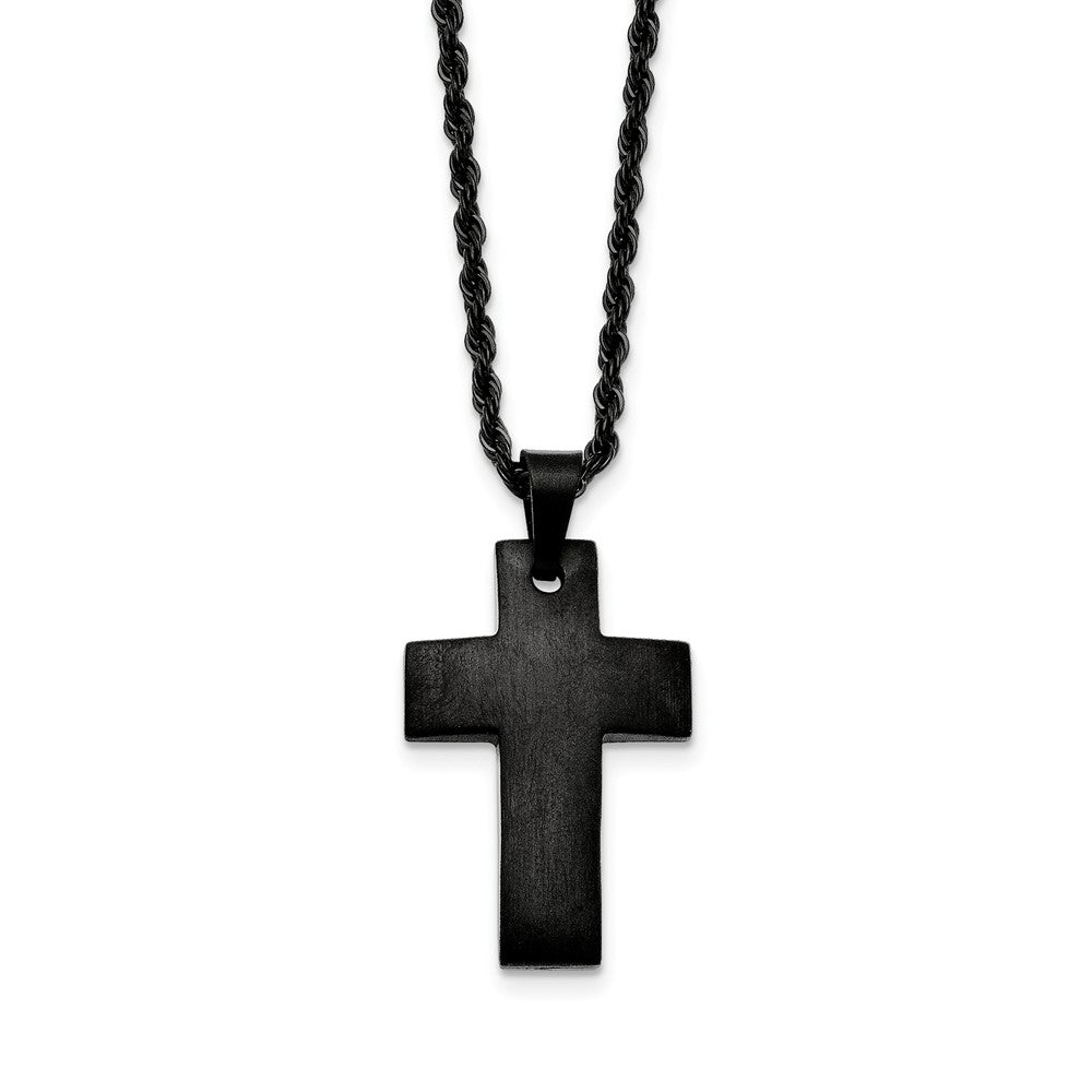 Black Plated Stainless Steel Brushed Cross Necklace, 20 Inch, Item N10889 by The Black Bow Jewelry Co.