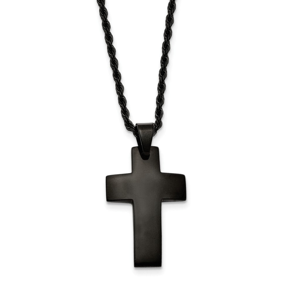 Black Plated Stainless Steel Polished Cross Necklace, 20 Inch, Item N10890 by The Black Bow Jewelry Co.
