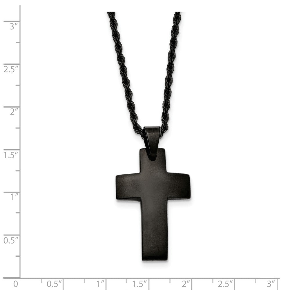 Alternate view of the Black Plated Stainless Steel Polished Cross Necklace, 20 Inch by The Black Bow Jewelry Co.
