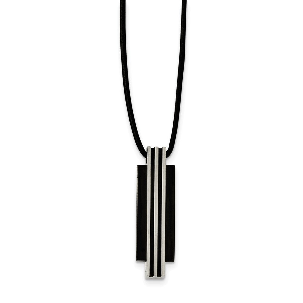 Two Tone Stainless Steel Vertical Bar &amp; Rubber Cord Necklace, 20 Inch, Item N10891 by The Black Bow Jewelry Co.